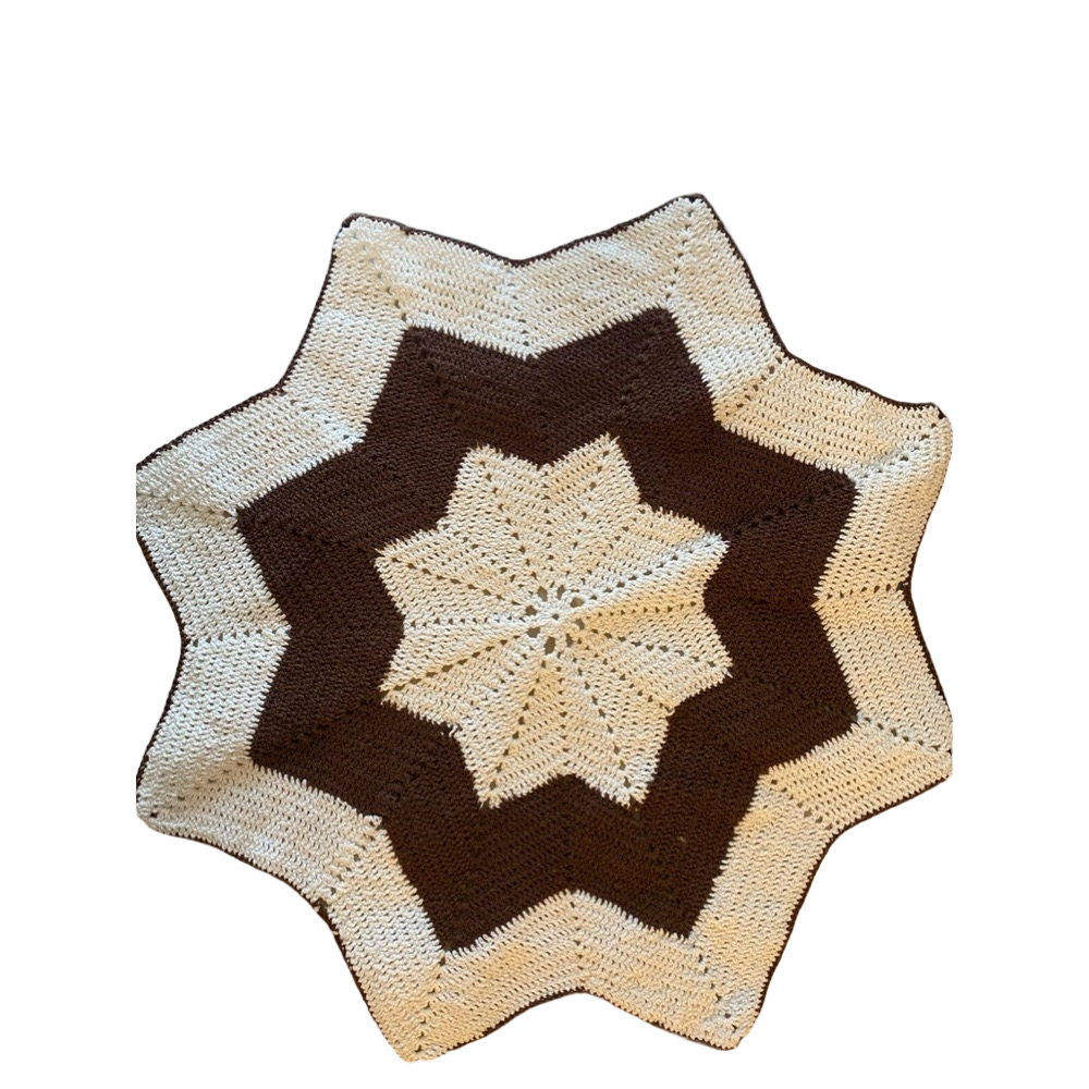 Vintage MCM style Crochet Doily Table Topper Brown and cream 16”